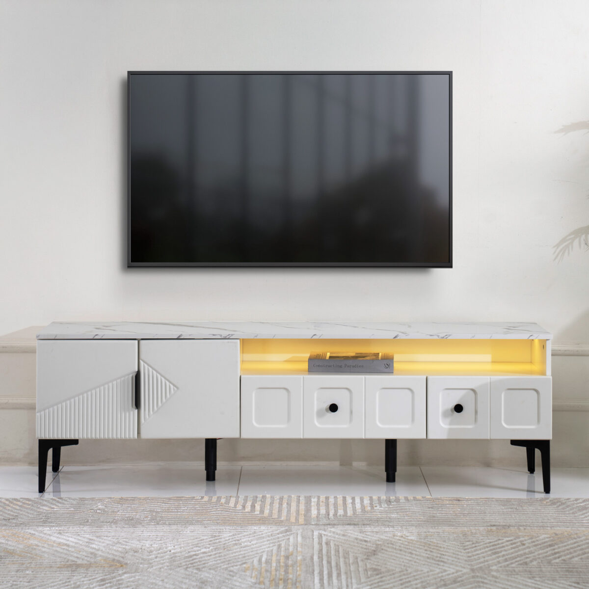 Marble-Effect TV Unit with LED Lighting