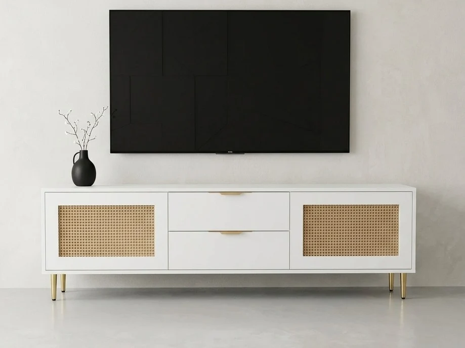 Alana White Rattan TV Stand