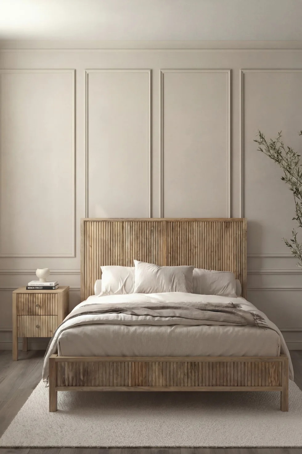 Cassis Fluted Natural Wood Bed