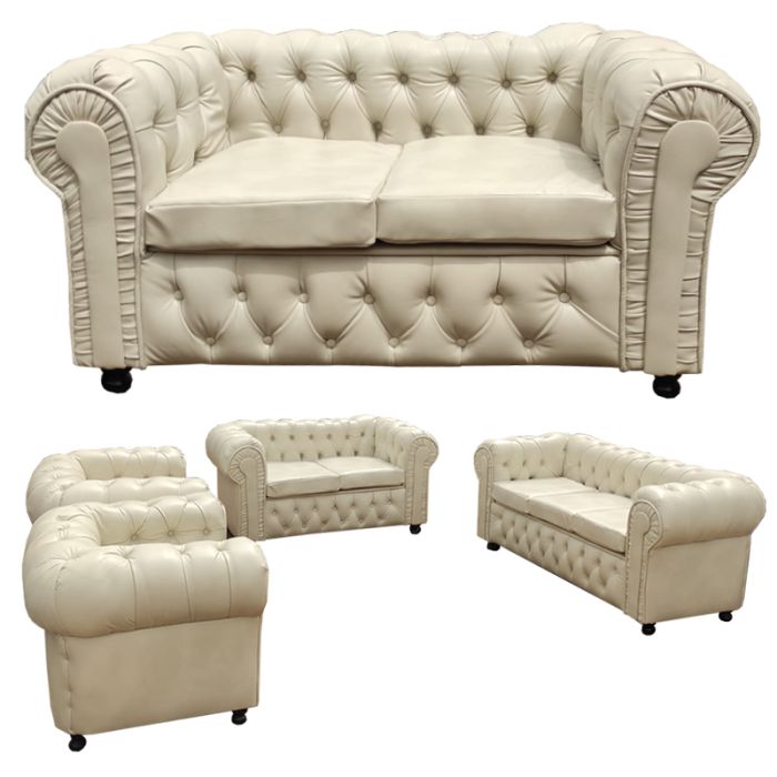 Chesterfield Seven-Seater Leather-Style Sofa Set