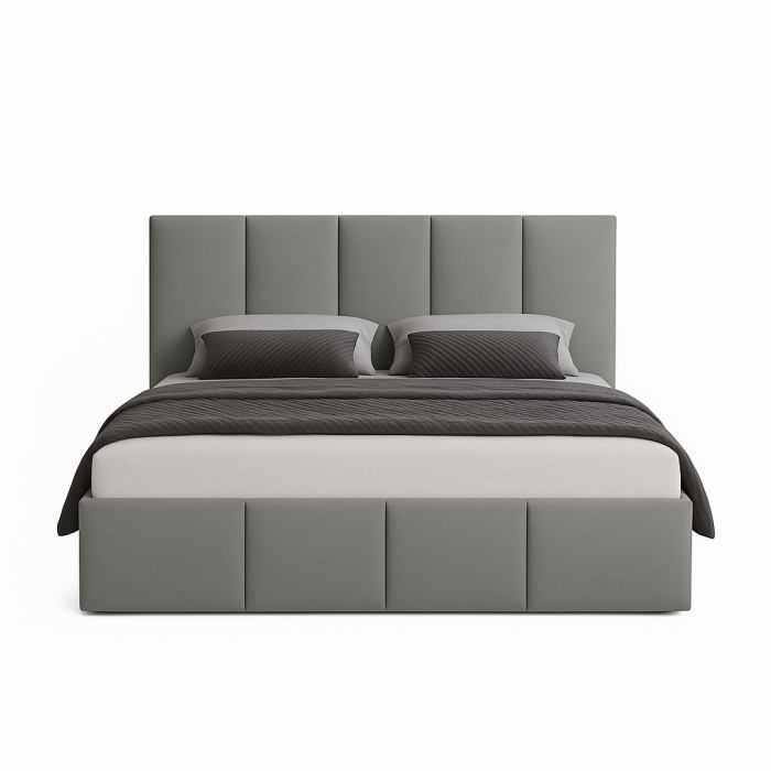 Modern Upholstered Bed with Tall Panel Headboard