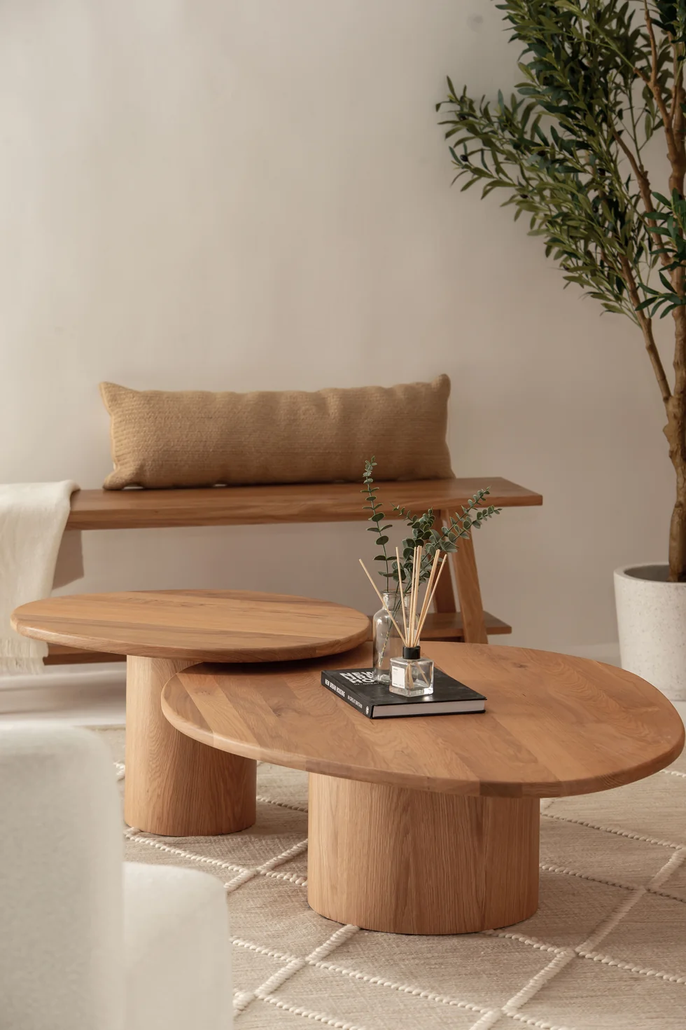 Mariano Solid Oak Nesting Coffee Table Set
