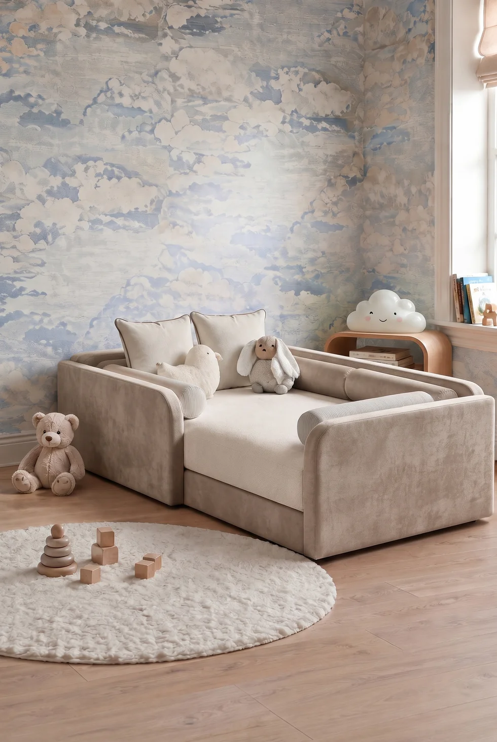 Bavo Kids Pale Taupe Velvet Upholstered Toddler Bed