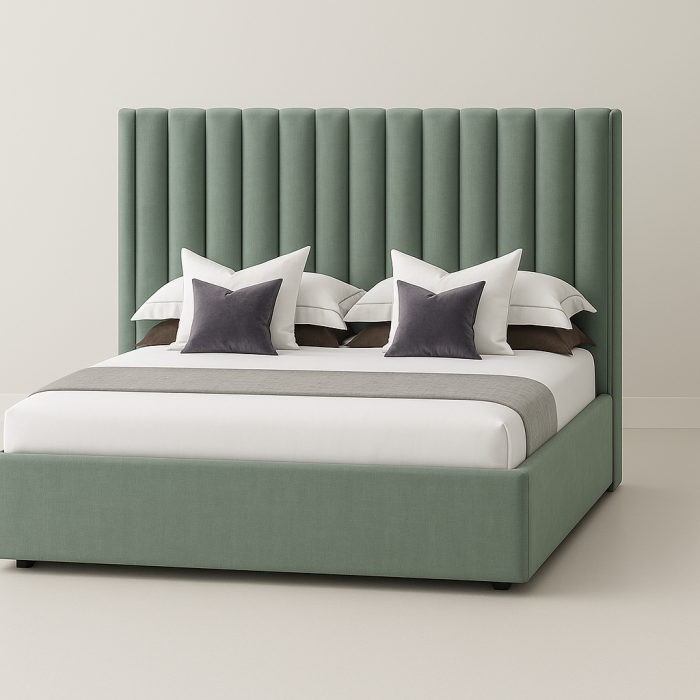 Luxury Upholstered Bed – Tall Vertical Channel Headboard