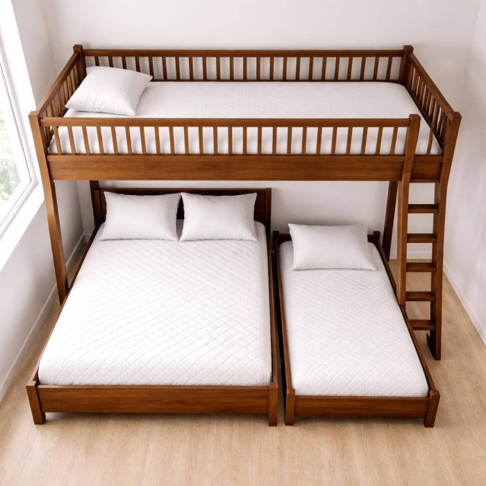 Triple Bunk Bed with Pull-Out Bed – Space-Saving Family Bed