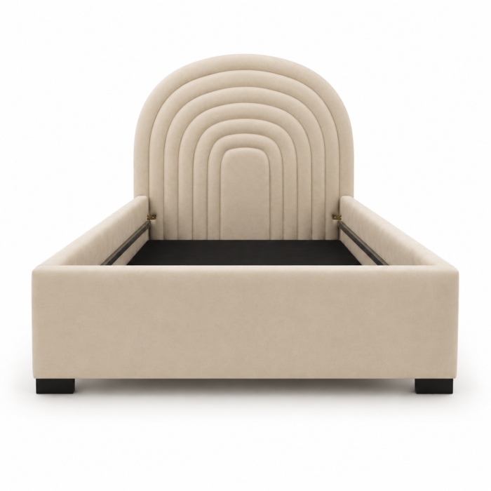 Modern Velvet Arch Bed – Layered Curved Upholstered Headboard