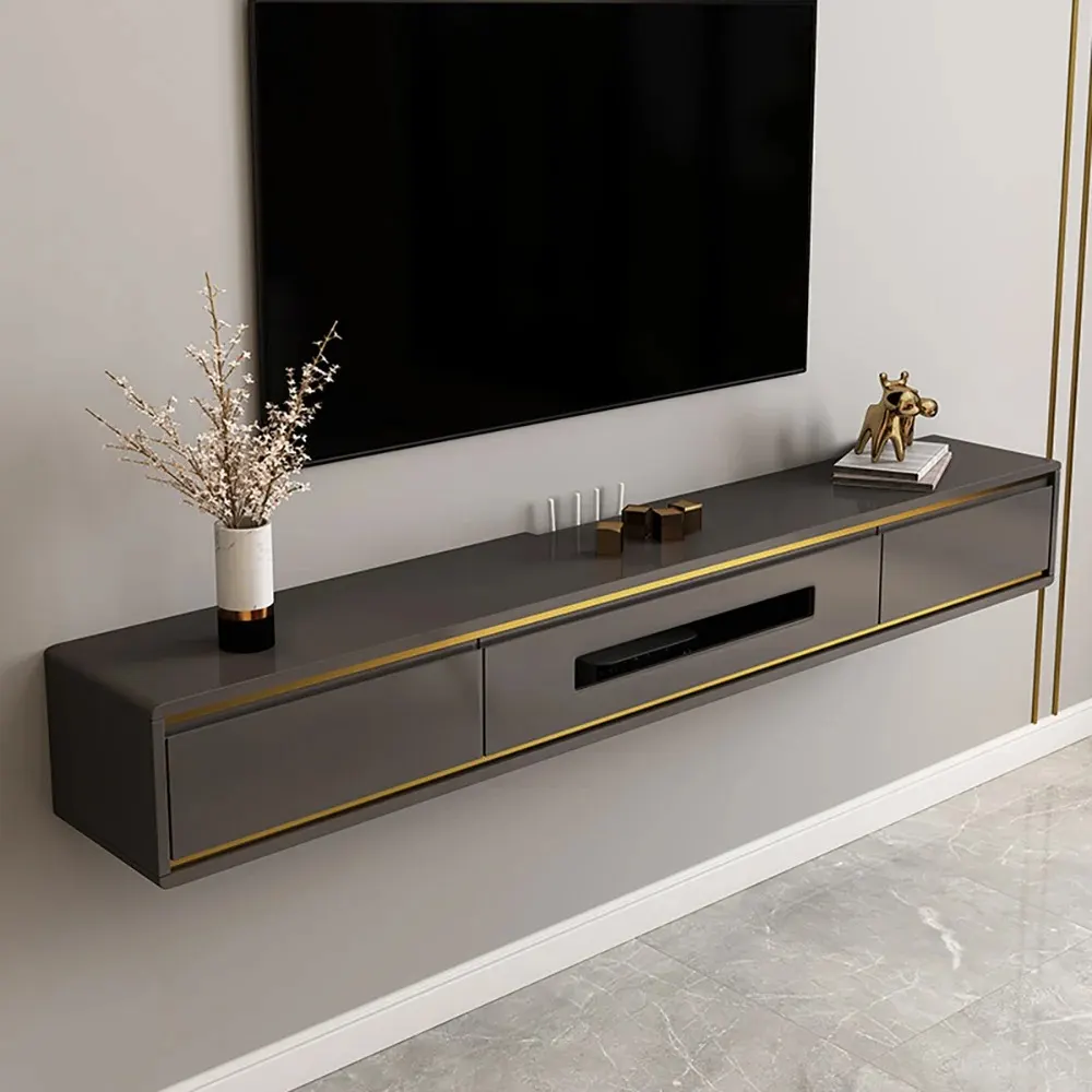 Modern Floating TV Stand with Gold Trim