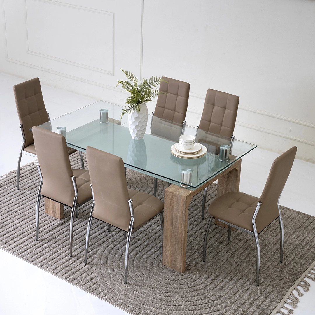 Lucas Glass-Top Six-Seater Dining Set